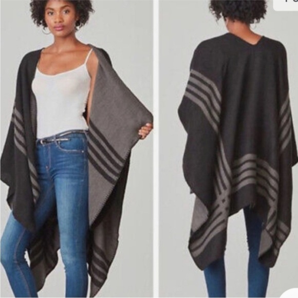 BB Dakota Striped Reversible Poncho Kimono Wrap Cardigan in Black/Dark Gray NWT - Picture 13 of 16
